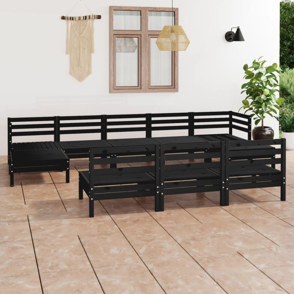 vidaXL 10 Piece Patio Lounge Set Black Solid Pinewood