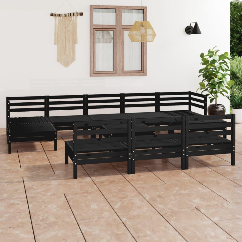 vidaXL 11 Piece Patio Lounge Set Black Solid Pinewood