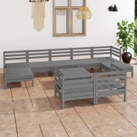 vidaXL 10 Piece Patio Lounge Set Gray Solid Pinewood