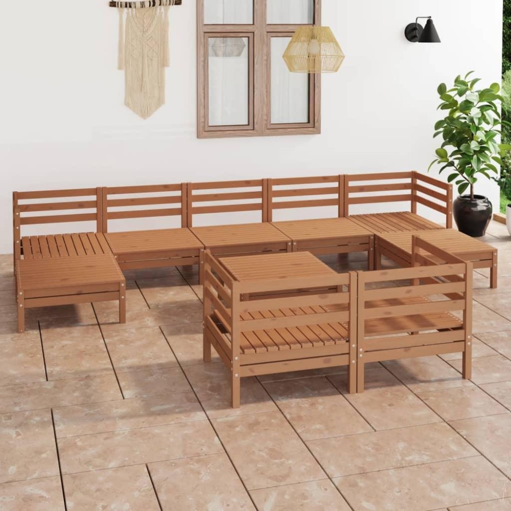 vidaXL 10 Piece Patio Lounge Set Honey Brown Solid Pinewood