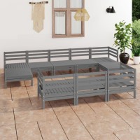 vidaXL 10 Piece Patio Lounge Set Gray Solid Pinewood