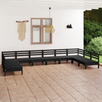 vidaXL 10 Piece Patio Lounge Set Black Solid Pinewood