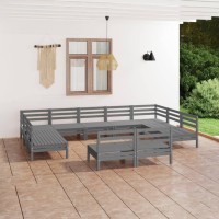 vidaXL 11 Piece Patio Lounge Set Gray Solid Pinewood