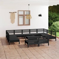 vidaXL 12 Piece Patio Lounge Set Black Solid Pinewood