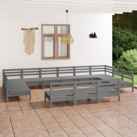 vidaXL 13 Piece Patio Lounge Set Gray Solid Pinewood