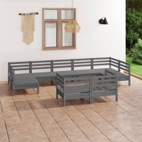 vidaXL 9 Piece Patio Lounge Set Gray Solid Pinewood