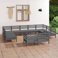 vidaXL 11 Piece Patio Lounge Set Gray Solid Pinewood