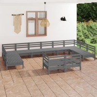 vidaXL 12 Piece Patio Lounge Set Gray Solid Pinewood