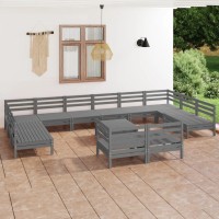 vidaXL 13 Piece Patio Lounge Set Gray Solid Pinewood