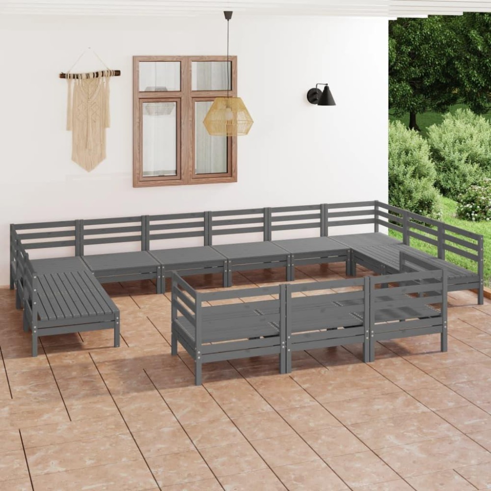 vidaXL 13 Piece Patio Lounge Set Gray Solid Pinewood