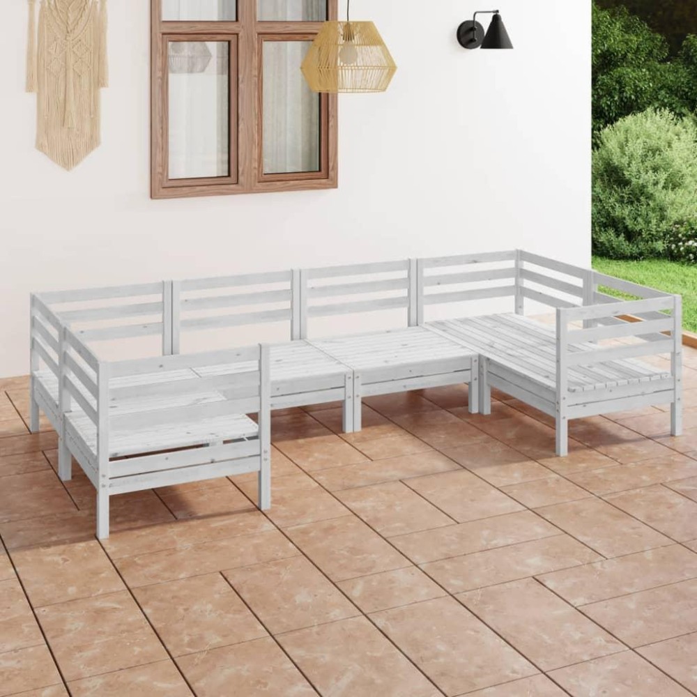 vidaXL 6 Piece Patio Lounge Set White Solid Pinewood