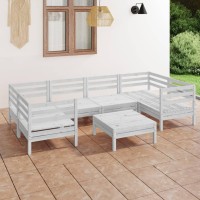 vidaXL 7 Piece Patio Lounge Set White Solid Pinewood