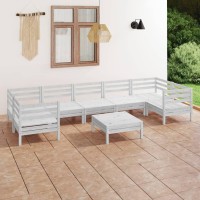 vidaXL 8 Piece Patio Lounge Set White Solid Pinewood