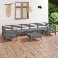 vidaXL 8 Piece Patio Lounge Set Gray Solid Pinewood