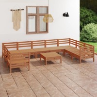 vidaXL 10 Piece Patio Lounge Set Honey Brown Solid Pinewood