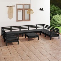 vidaXL 10 Piece Patio Lounge Set Black Solid Pinewood