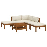 vidaXL 6 Piece Patio Lounge Set with Cream Cushion Solid Acacia Wood