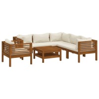 vidaXL 7 Piece Patio Lounge Set with Cream Cushion Solid Acacia Wood