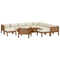 vidaXL 12 Piece Patio Lounge Set with Cream Cushion Solid Acacia Wood