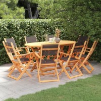 vidaXL 9 Piece Patio Dining Set Black Eucalyptus Wood&Textilene