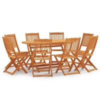 vidaXL 9 Piece Folding Patio Dining Set Solid Eucalyptus Wood