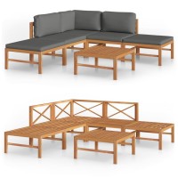 vidaXL 6 Piece Patio Lounge Set with Gray Cushions Solid Teak Wood