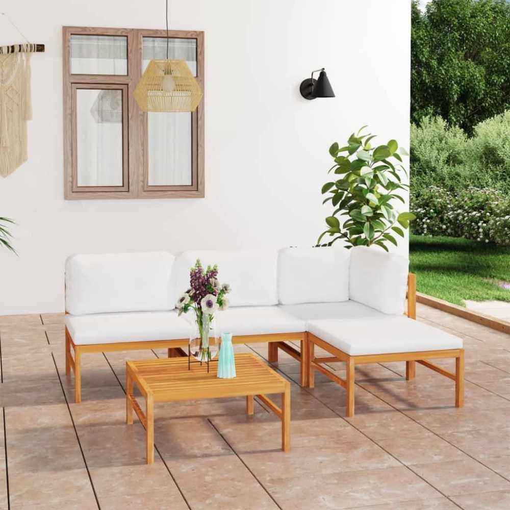 vidaXL 5 Piece Patio Lounge Set with Cream Cushions Solid Teak Wood