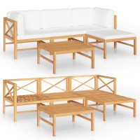 vidaXL 5 Piece Patio Lounge Set with Cream Cushions Solid Teak Wood