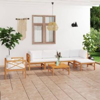 vidaXL 7 Piece Patio Lounge Set with Cream Cushions Solid Teak Wood