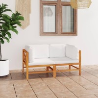 vidaXL 2-Seater Patio Sofa with Cream Cushions Solid Teak Wood