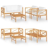 vidaXL 5 Piece Patio Lounge Set with Cream Cushions Solid Wood Teak