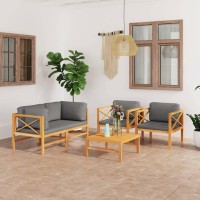 vidaXL 5 Piece Patio Lounge Set with Gray Cushions Solid Wood Teak