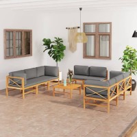 vidaXL 9 Piece Patio Lounge Set with Gray Cushions Solid Teak Wood