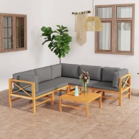 vidaXL 6 Piece Patio Lounge Set with Gray Cushions Solid Teak Wood