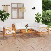 vidaXL 7 Piece Patio Lounge Set with Cream Cushions Solid Wood Teak