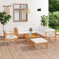 vidaXL 8 Piece Patio Lounge Set with Cream Cushions Solid Wood Teak