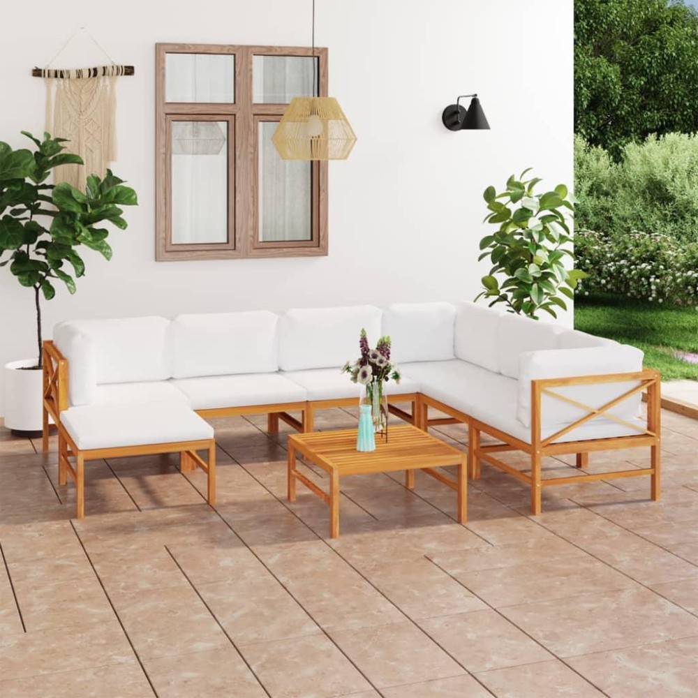 vidaXL 8 Piece Patio Lounge Set with Cream Cushions Solid Teak Wood