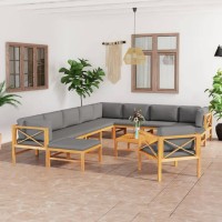 vidaXL 12 Piece Patio Lounge Set with Gray Cushions Solid Wood Teak