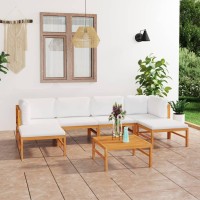 vidaXL 7 Piece Patio Lounge Set with Cream Cushions Solid Teak Wood