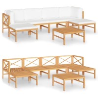 vidaXL 7 Piece Patio Lounge Set with Cream Cushions Solid Teak Wood