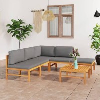 vidaXL 6 Piece Patio Lounge Set with Gray Cushions Solid Teak Wood