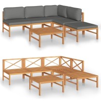 vidaXL 6 Piece Patio Lounge Set with Gray Cushions Solid Teak Wood