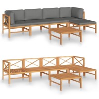 vidaXL 6 Piece Patio Lounge Set with Gray Cushions Solid Teak Wood