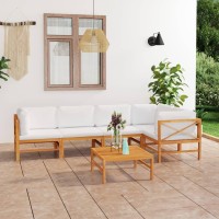 vidaXL 6 Piece Patio Lounge Set with Cream Cushions Solid Teak Wood