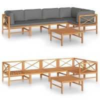 vidaXL 6 Piece Patio Lounge Set with Gray Cushions Solid Teak Wood