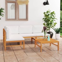 vidaXL 5 Piece Patio Lounge Set with Cream Cushions Solid Teak Wood