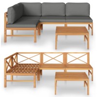 vidaXL 5 Piece Patio Lounge Set with Gray Cushions Solid Teak Wood