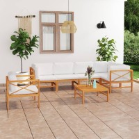 vidaXL 7 Piece Patio Lounge Set with Cream Cushions Solid Wood Teak