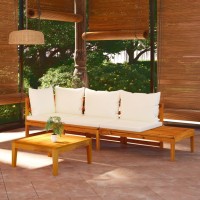 vidaXL 3 Piece Patio Lounge Set with Cream White Cushions Acacia Wood