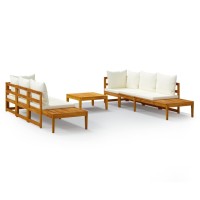 vidaXL 5 Piece Patio Lounge Set with Cream White Cushions Acacia Wood